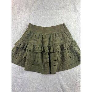 Aerie Green Crochet Mini Skirt Ruffle Tiered Boho Festival Cottagecore Medium